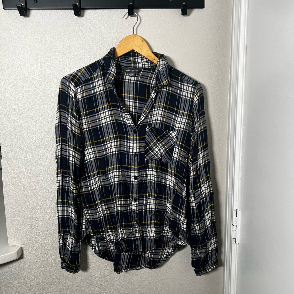 Eddie Bauer Plaid Flanned Button Down Long Sleeve Top